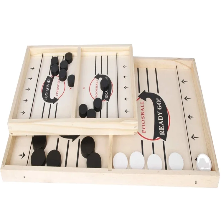 Fast Sling Puck Game Board Foosball Slingshot Wooded Hockey Game Foosball Sling Puck Fastrack for Adult and Kid