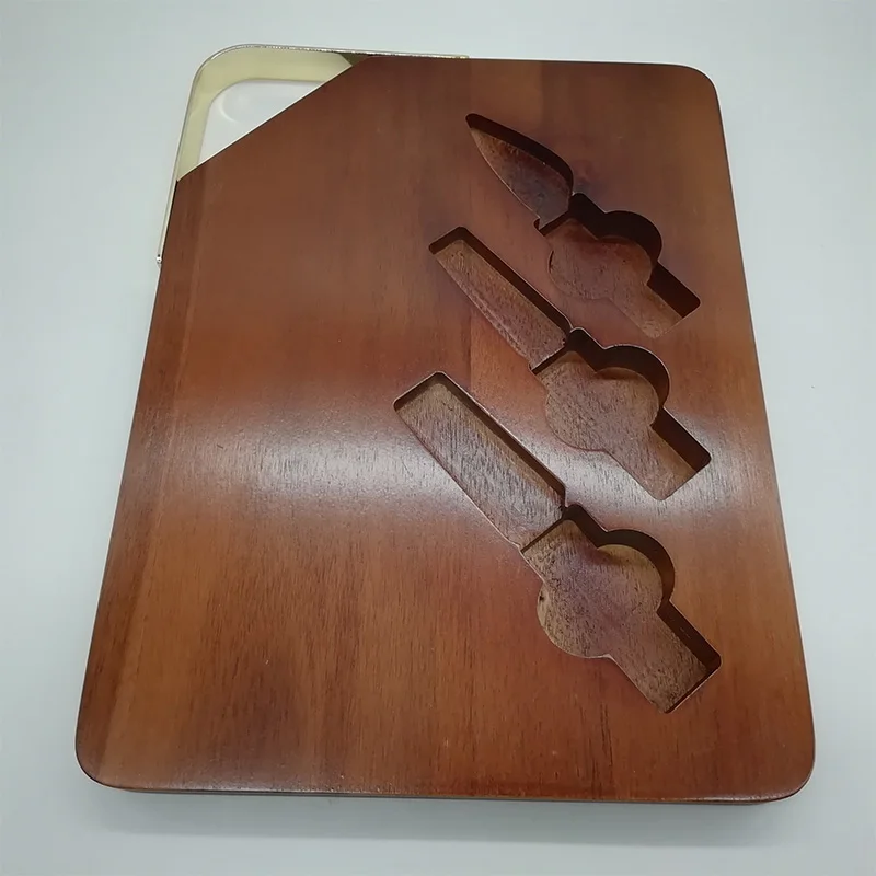 Natural Acacia Wood Chopping Board For Cheese Cutting With knife and fork