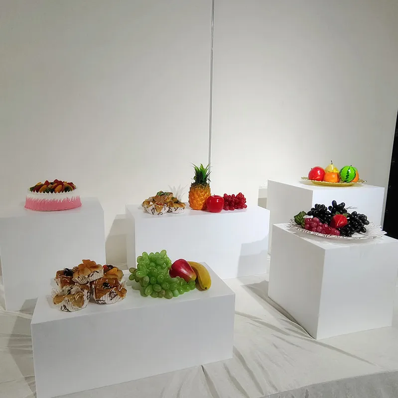 Factory Hotel Restaurant Wedding White Acrylic Nesting Buffet Riser Cube Cake Stand Catering Food Pedestal Riser For Display Box