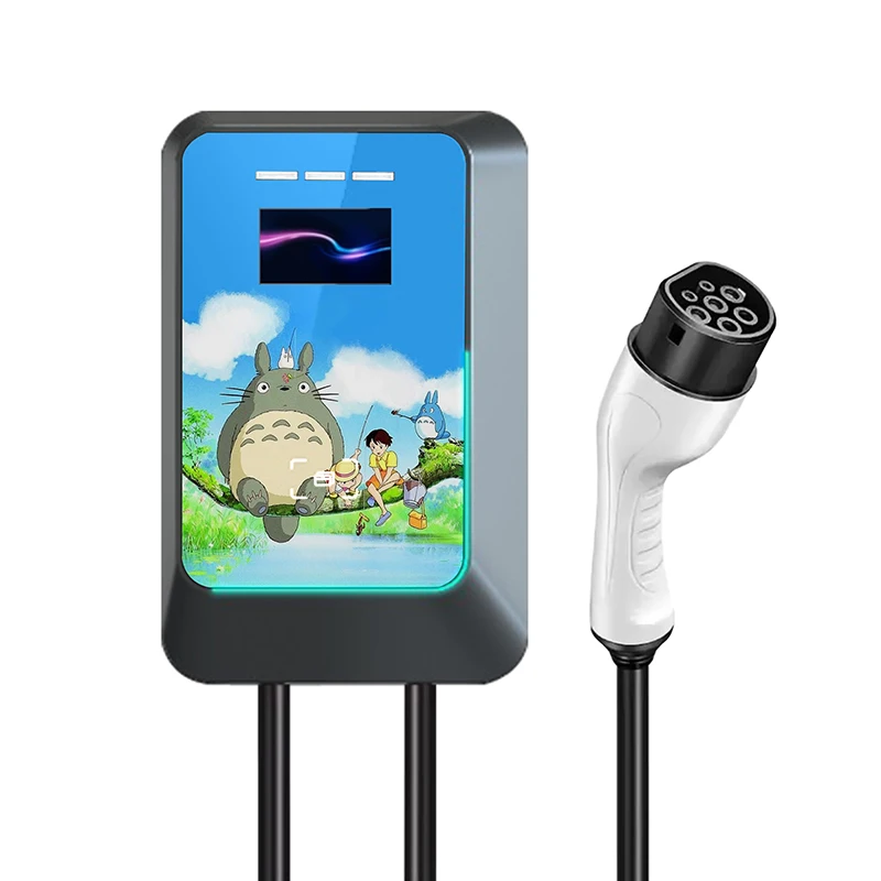 7kW 32A Safe and Smart AC EV Charger with Cute Custom Miyazaki Anime Enclosure Perfect for Home and Commercial Use