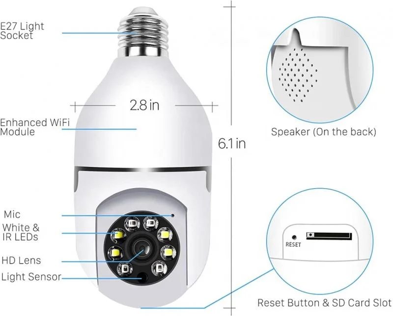 Tuya Smart life Home 3MP WiFi Auto Track Light Bulb Socket Surveillance Camera Wifi Bulb E27 Security Camera