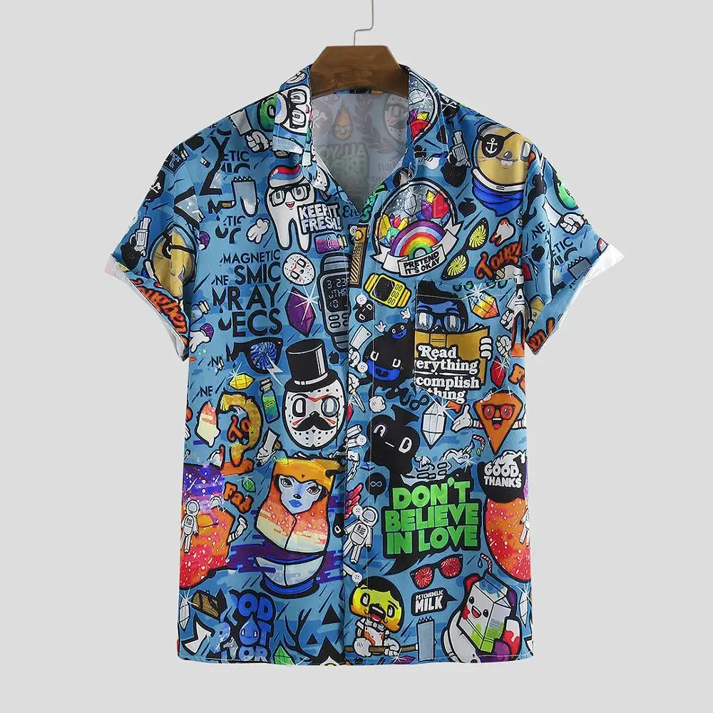 Мужская пляжная рубашка с отложным воротником и короткими рукавами