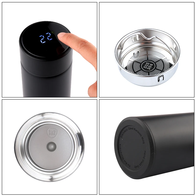 17oz Led Temperature Display Double Walled 304 Stainless Steel Thermo Reminder To Drink Vacuum Flasks Smart Water Bottle