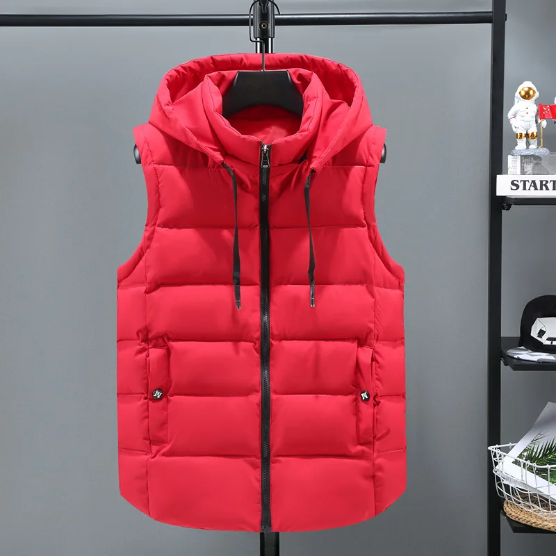 Down Jacket Vest Custom Winter Excellent Sleeveless Thermal Down Coat Woven Polyester Men Puffer Removable Hoodie Warm Plus Size