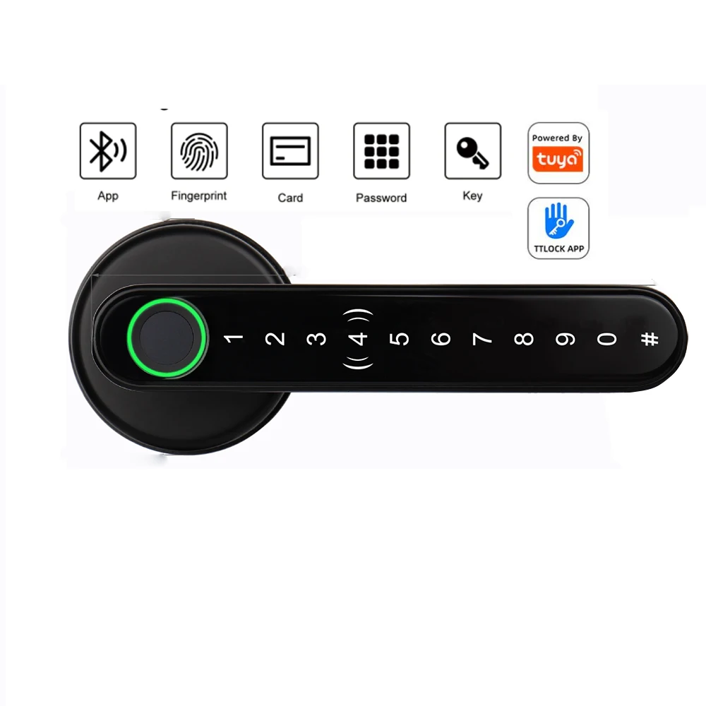 Fingerprint smart handle door lock TTlock/Tuya App optional password IC card unlock