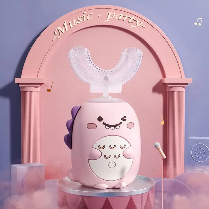 3 Modes Easy Use Cartoon Image 360 Degrees High Quality Safty Food Grade Silicone Ultrasonic U Shape Electric Toothbrush Kids