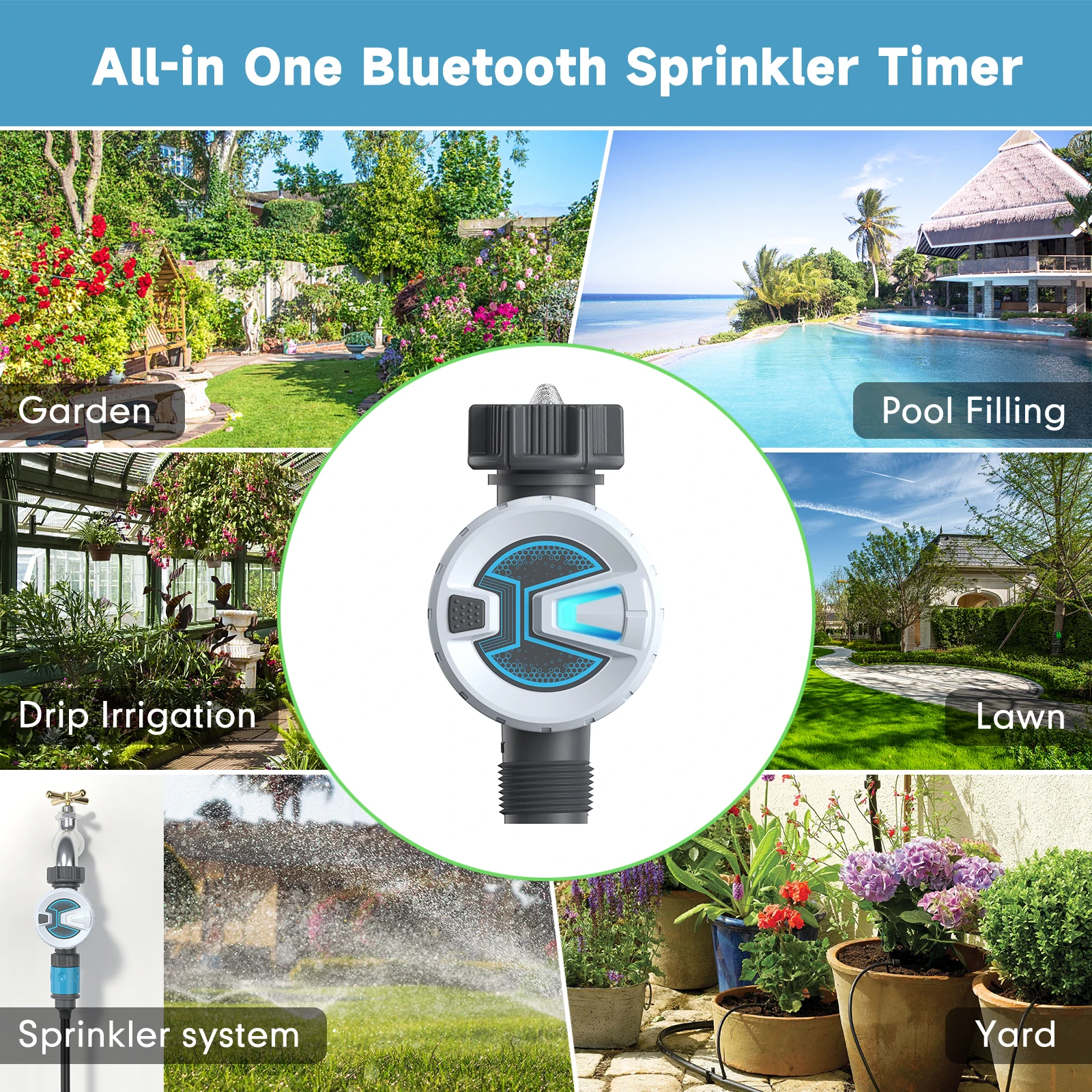 Irrigated garden water timer Programmable, easy to set up schedule for your garden