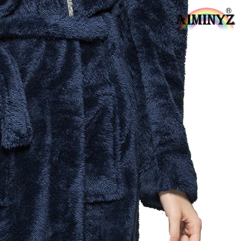 AIMINYZ Hotsale Winter Lover Couple Flannel Soft Warm Long Hooded Robes Nightgown Home Clothe Bath Robe Dressing Gowns For Adult