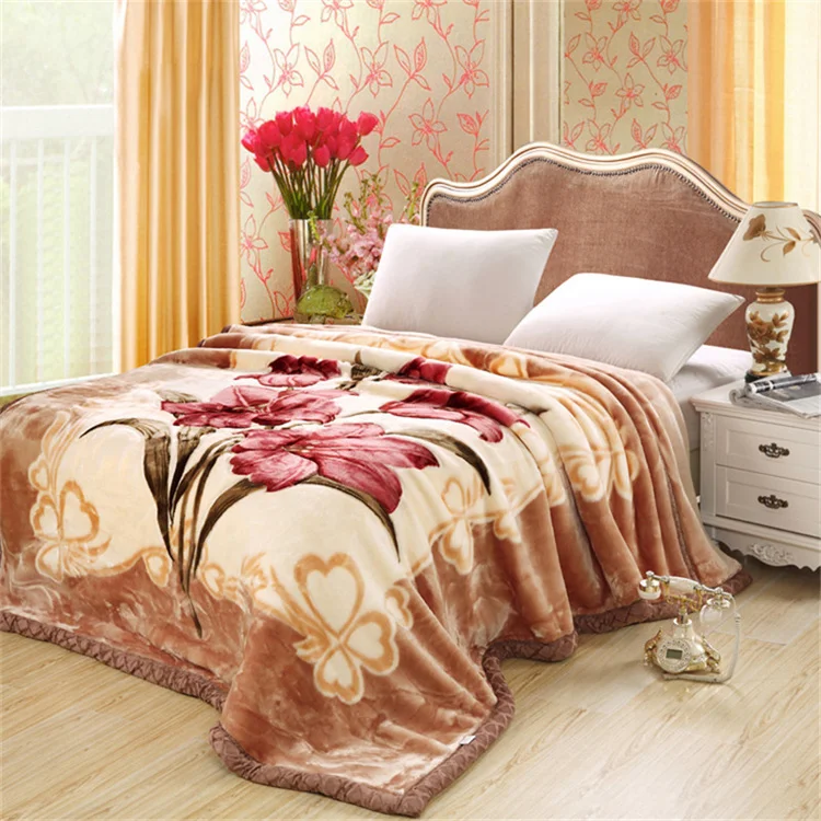Premium Quality Thick Plush Mink Blanket Korean Style Reversible Printed Flower Bed Raschel Blanket