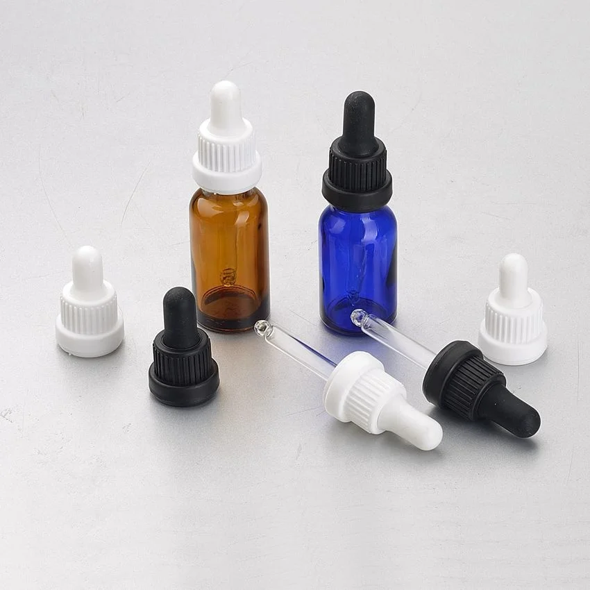 tamper evident plastic dropper cap 18 mm matte black dropper with glass pipette for essential oil bottles