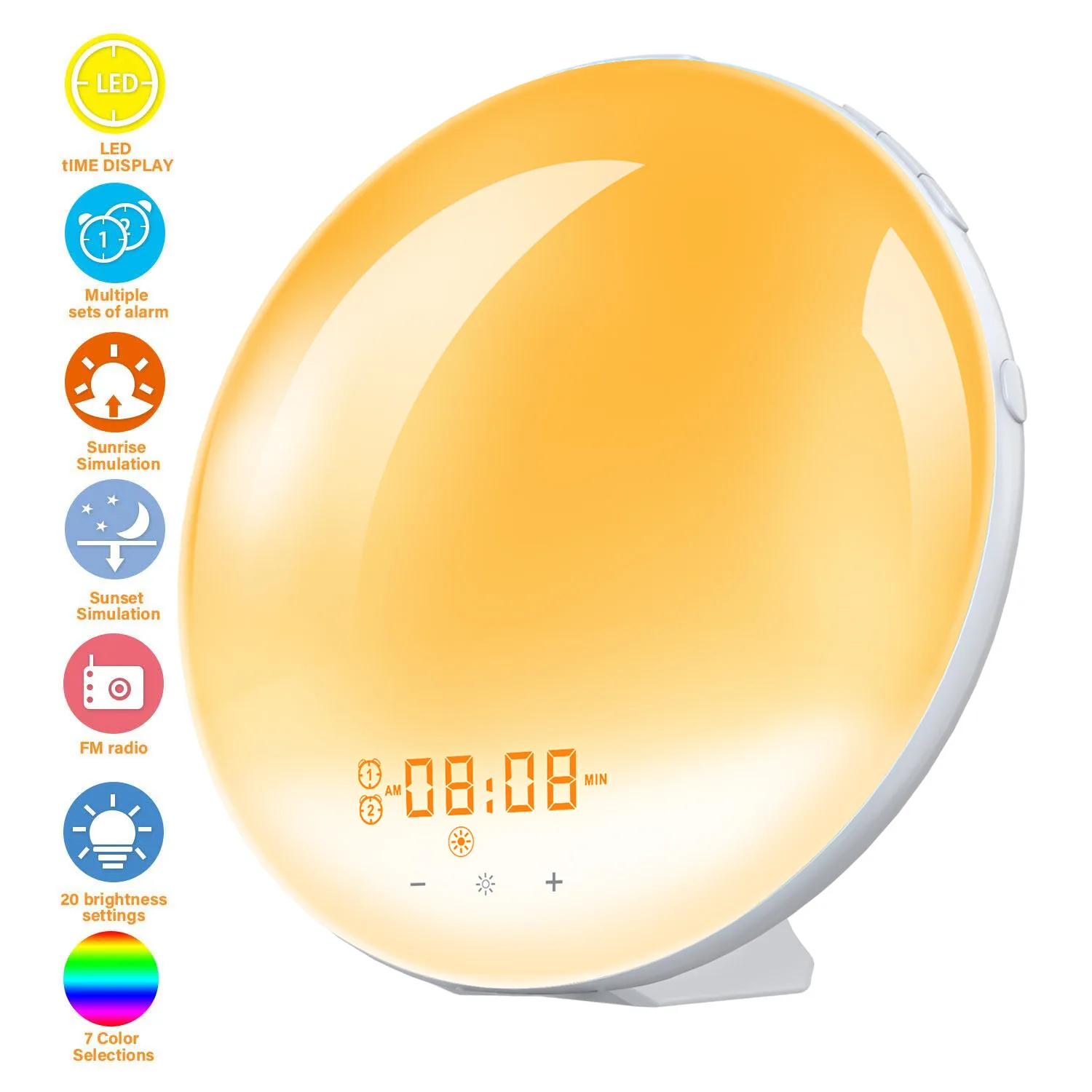 Night Lights Wake Up Light Sunrise Alarm Clock Bedroom with Sunrise Simulation, Fall Asleep, Dual Alarms, FM Radio, Snooze