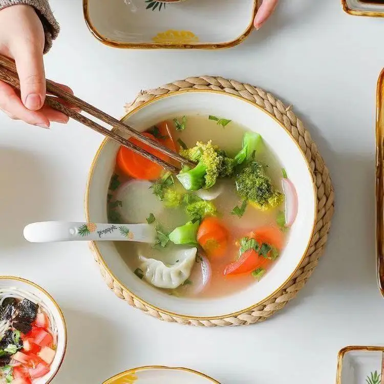 Rustic delicate kitchen decorative material safe white table sala serving ceramic soup bowl