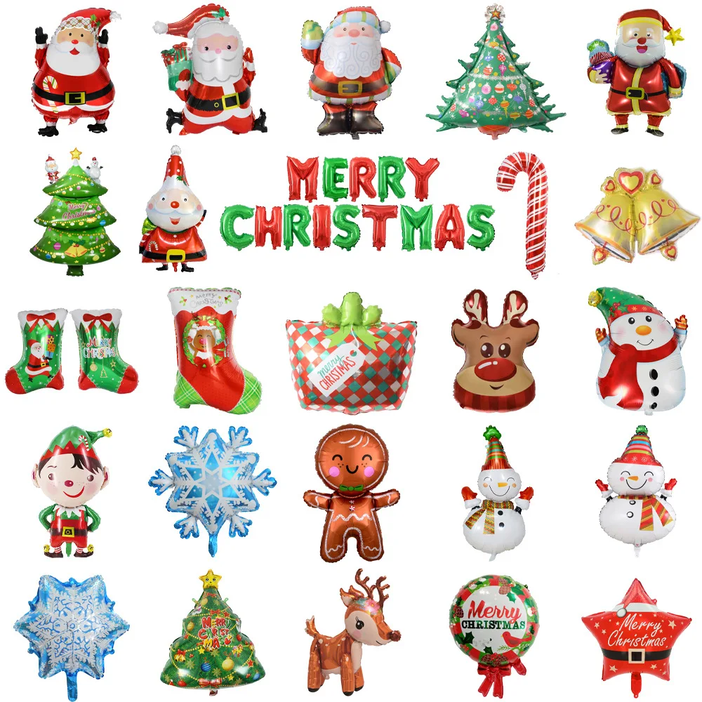 New Christmas Tree Candy Cane Gift Box Gingerbread Elk Snowman Helium Foil Balloons Merry Christmas Party Decoration Balloon