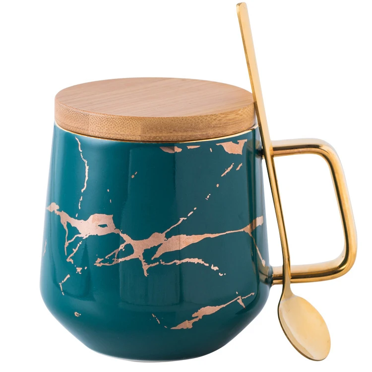 16oz custom porcelain milk cup Creative tea coffee wooden ceramic mug with bamboo lid and sleeve sale ceramic mug