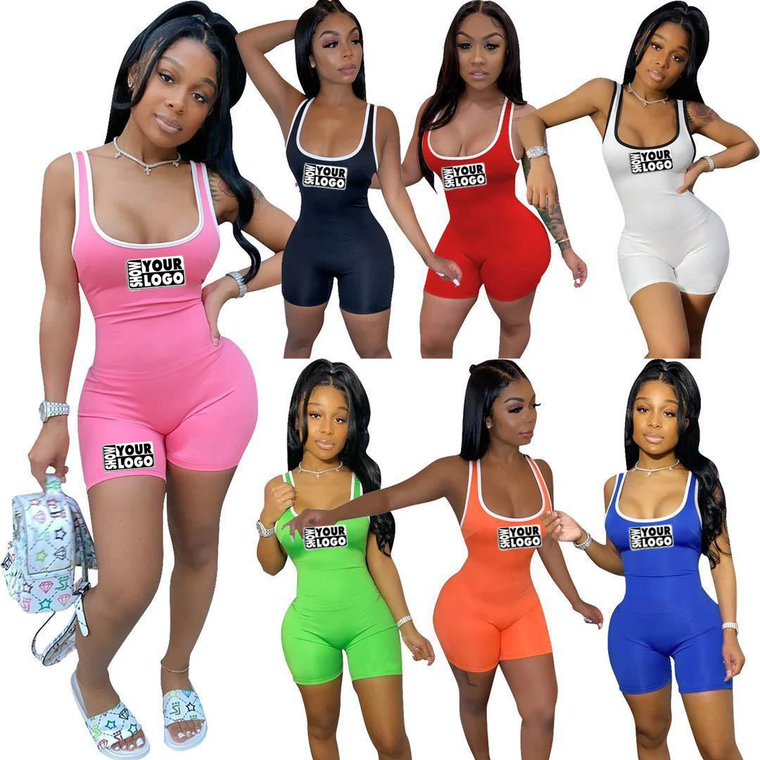 Blank or Custom Printing Summer colorful  Women One Piece Jumpsuit Bodycon Skinny Short Romper