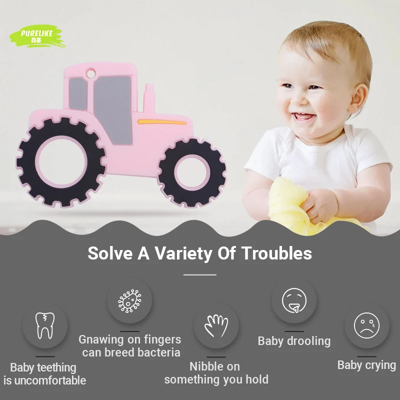 High Quality Custom BPA Free Food Grade Baby Tractor Car Silicone Sensory Teething Toys