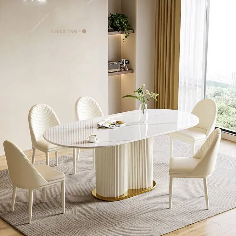 Modern light luxury furniture cream white 6-8 seat restaurant villa rectangular marble dining tables