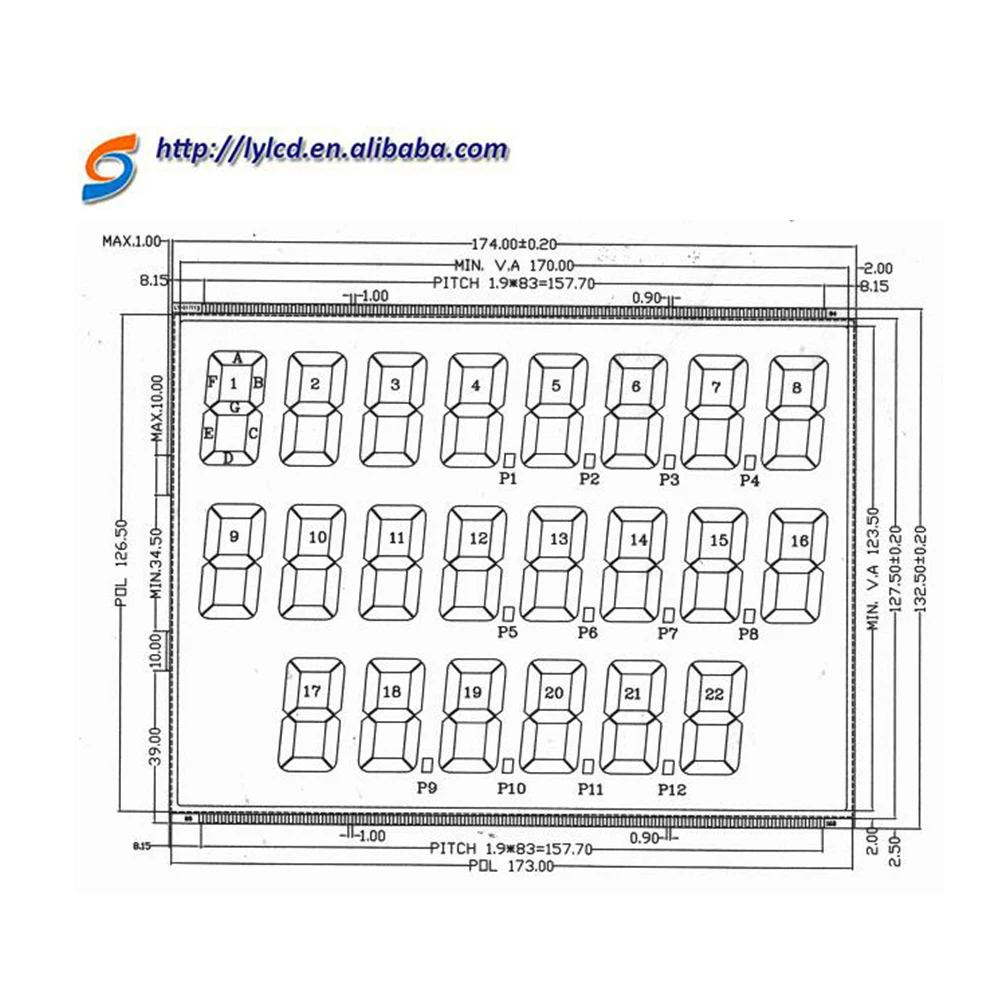 Custom 3 rows of 6 digits 886 7 segment TN blue negative LCD with white LED for petrol pump/fuel dispenser/gas station