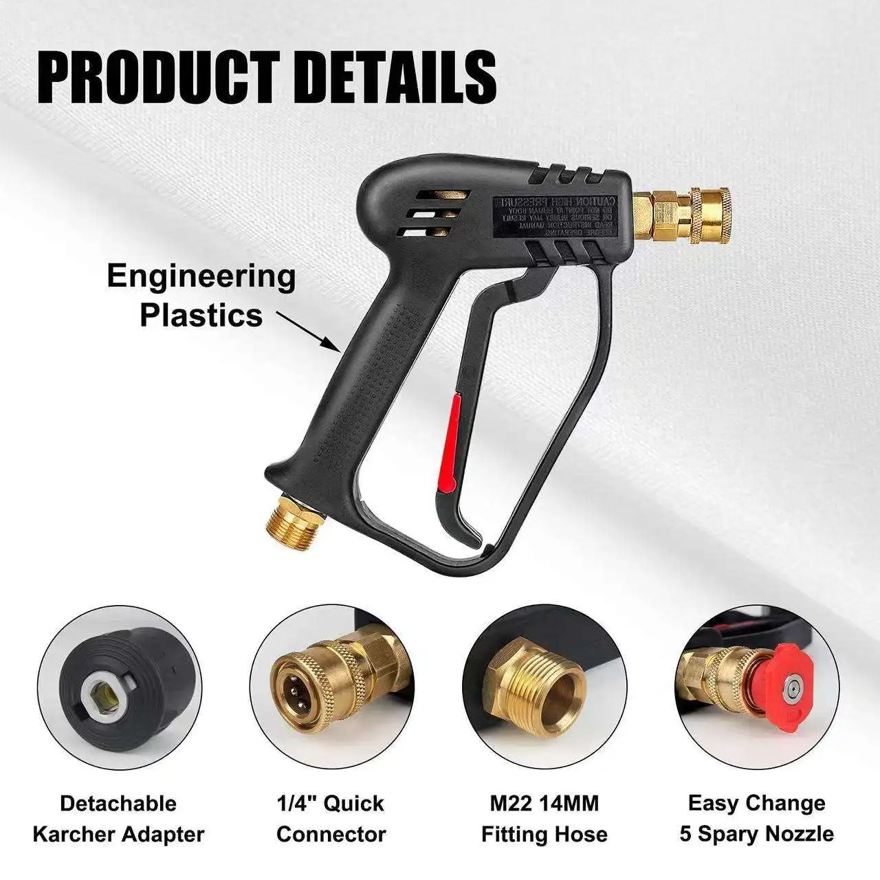 Lingzhen Car Pressure Washer Short Gun Quick Socket Washing Jet Power Cleaning Gun