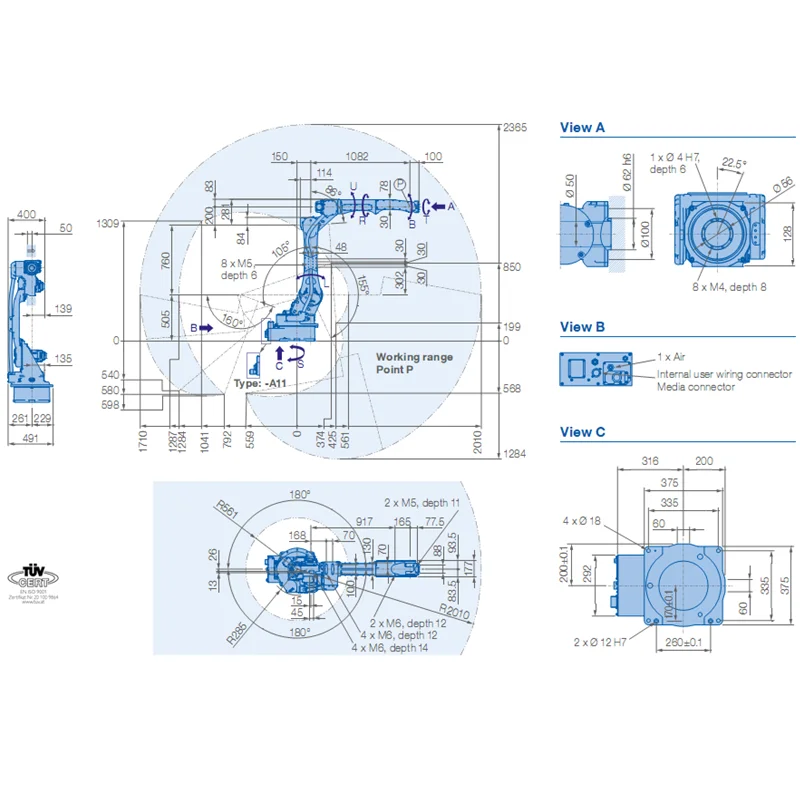 Industrial  Robotic Arm 6 Axis AR2010 With YRC1000 Teach Pendant For Welding Yaskawa Robot