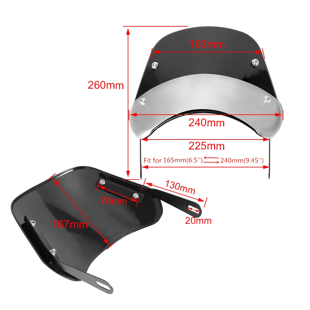 Smoke LENS Motorcycle Windshield Wind Deflector Windscreen Headlight Protector Universal for Harley Honda Yamaha Kawasaki Suzuki