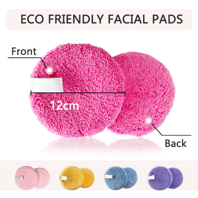 Wholesale reusable makeup remover pad custom logo microfiber spa facial pad washable 12 cm facial cleansing pad for women