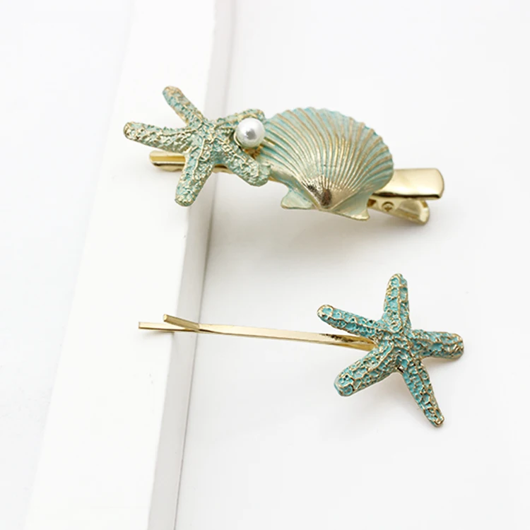 2 шт. для девочек модные аксессуары для волос Оптовая Продажа двойной Морская звезда в виде ракушки жемчуг заколки комплект