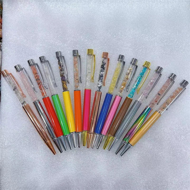 Office Supplies Natural Crystals Gravel Crafts Wholesale Healing Gemstone Mix Quartz Crystal Chips Ballpoint Pen for Gift