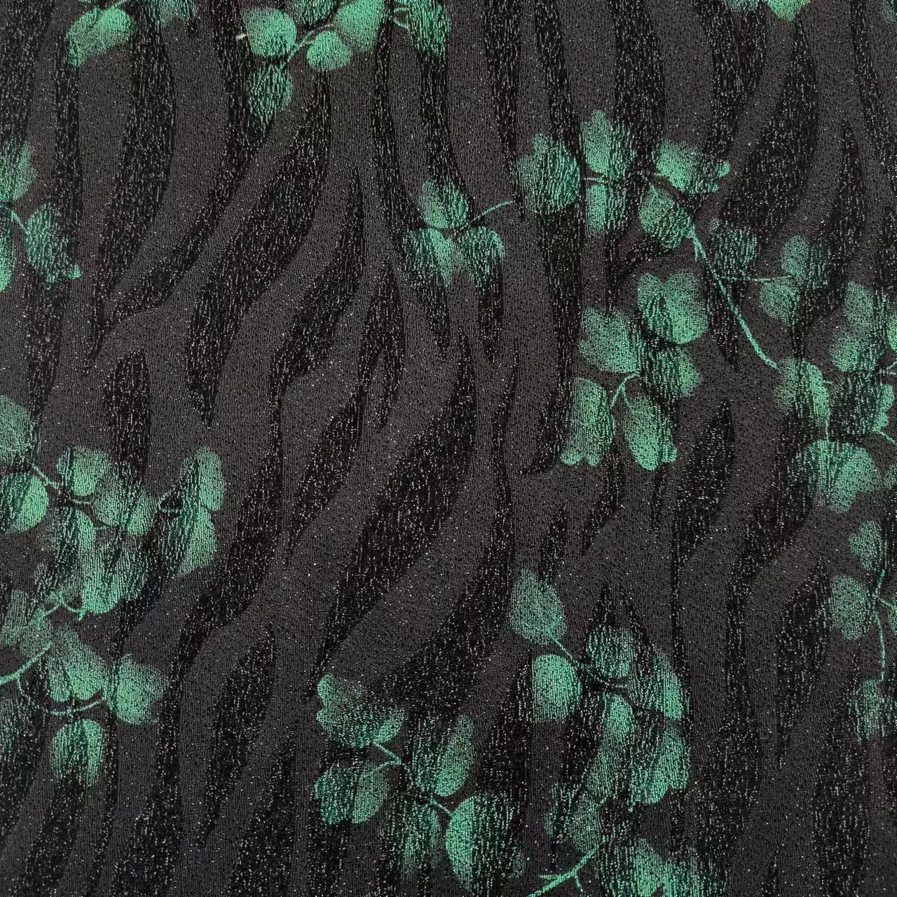Hejin Wholesale Custom Black Green Soft Stretch Polyester Printed Knitted Pearl Powder Poly Lurex Jacquard Fabric for Clothing