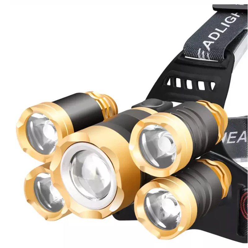 5 LED Headlight, USB Rechargeable Head Lamp Flashlight, 4 Modes Waterproof Zoomable Work Light for Outdoors, Household