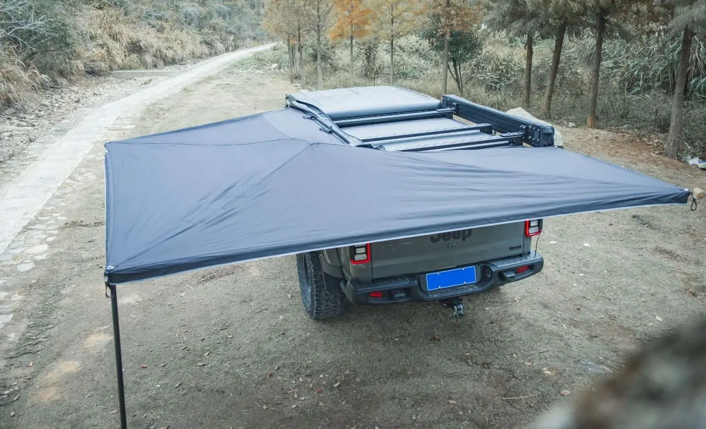 Awnlux  270 Degree Folding Awning for car side awning for Rooftop Tent, Camper, SUV Overlanding - 2.0M Left - Black