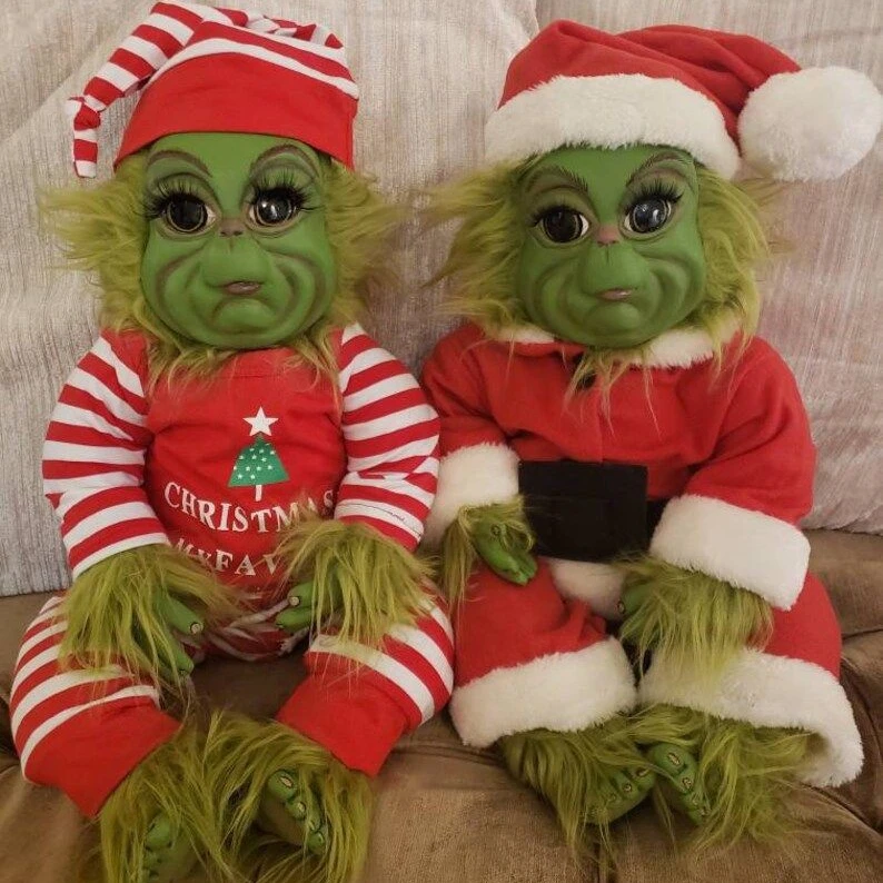 Cute Baby Doll Realistic Silicone Christmas Green Baby with Removable Santa Costume Christmas Dolls Decor Xmas Gifts for Kids