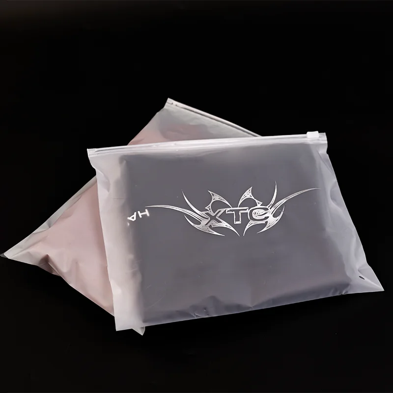 Hot Sales Zip Lock  Custom Printed Logo Biodegradable PVC Frosted Resealable Plastic Bag T Shirt Packaging Socks Underwear