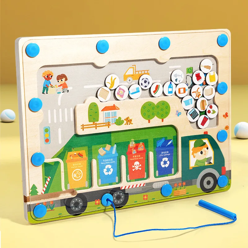 2024Hot saleQuality Classification Play Set Garbage Sorting Bins Enfants Wooden Eco Recycling Center Game Truck Toy For Children