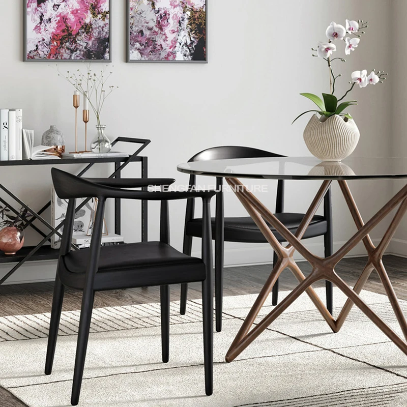 High Quality South American Vintage All Solid Wood Kennedy Armchair Wooden Dining Chairs With Upholstered Seats