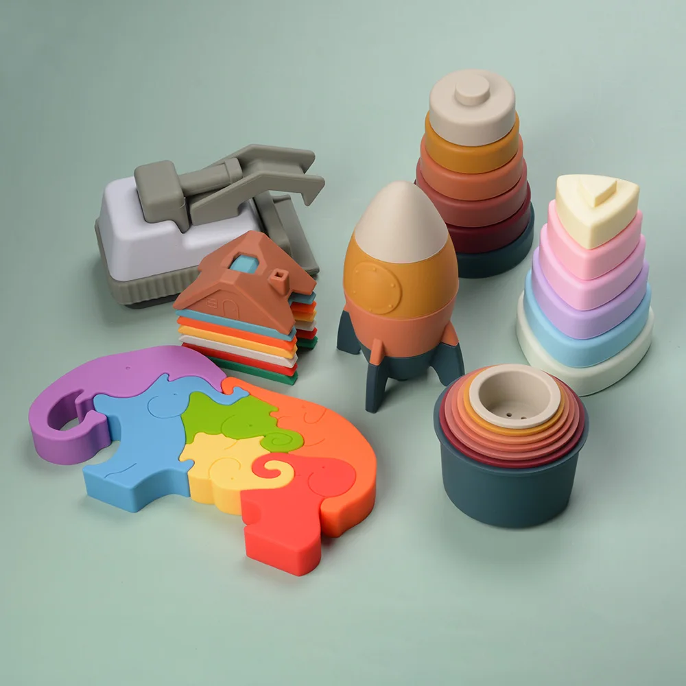 Directly Sell Food Grade Early Learning Toy Silicone Stacking Tower Game Blocks Baby Sensory Toys