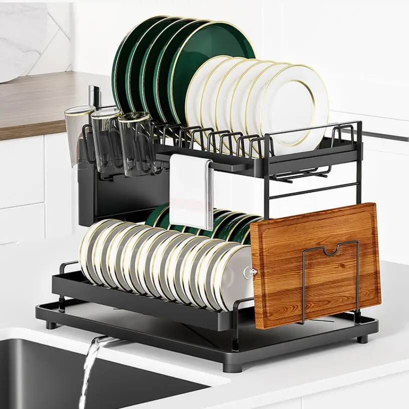 Kitchen Countertop Drain Dish Rack Multi-functional Home Place Dishes and Cutlery Cutting Board Storage Rack
