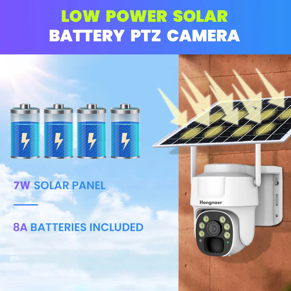 5MP Waterproof 8W Solar Panel Low Powered Wireless Battery Surveillance V380 Pro Outdoor Security WiFi Solar CCTV PTZ Camera
