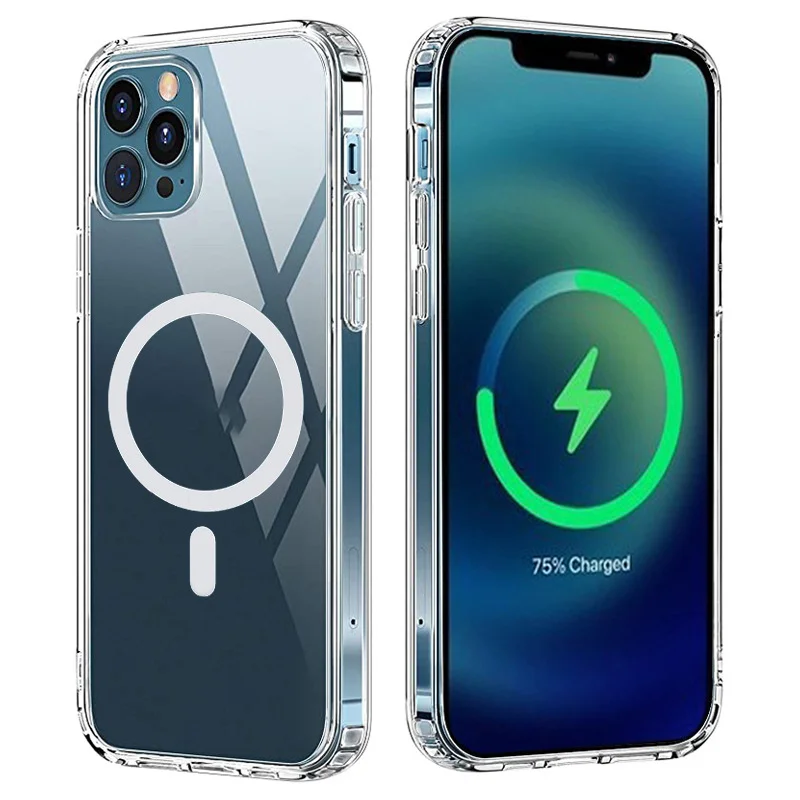 For Iphone 14 Case Wireless Charging Magnetic Attraction Phone Back Cover For Iphone 12 13 Phone Case Clear