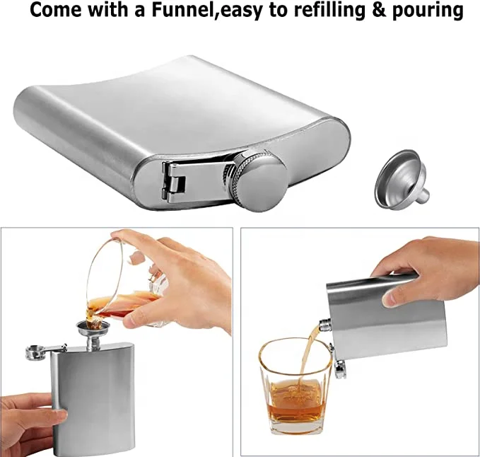 Hot selling 2 4 6 8oz  Whisky Wine Pot Bottle Portable Pocket Box Set Outdoor Stainless Steel Hip Flasks