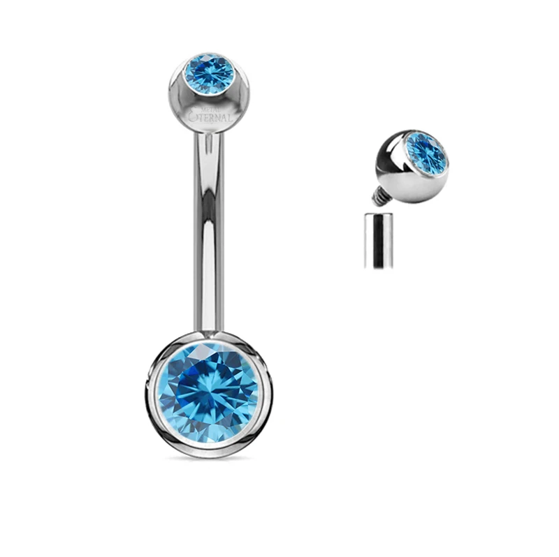 Eternal Metal ASTM F136 Titanium Internally Threaded Top Round Bezel Set CZ Belly Button Ring body jewelry
