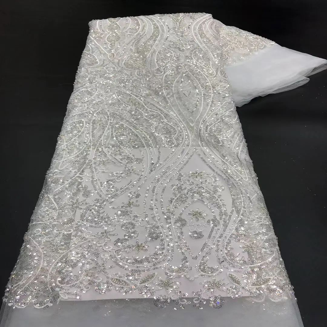 handwork white sequin beads tulle  lace  bridal lace for wedding