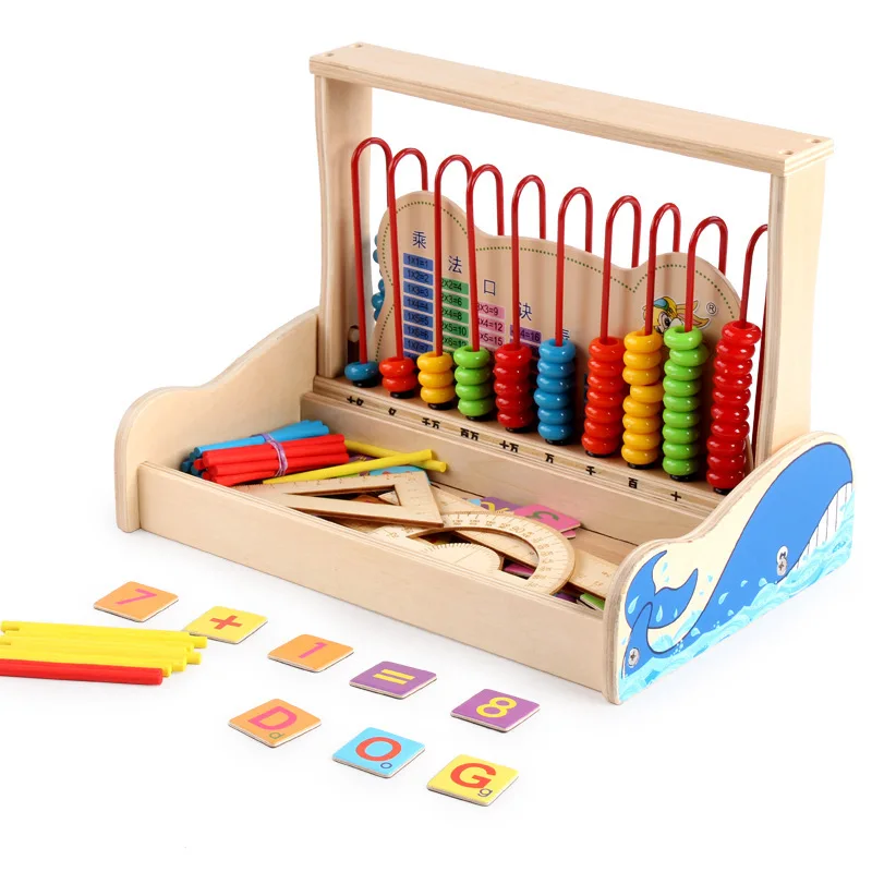 Multifunctional digital computing stand for children wooden math operation alphabet learning early education teaching aids
