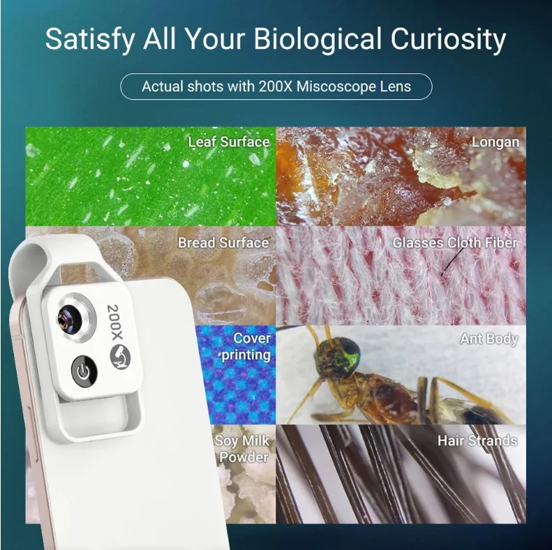 YAOJI High Quality 200X Mobile Microscope Lens with CPL MS002 Clip-type Phone Marco Lens 120mAh Cell Phone Camera