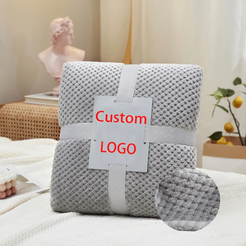 Custom Throw Blankets Home Soft Plaid Pineapple Flannel Throw Blanket Polyester Coral Fleece Blankets Ready Stock