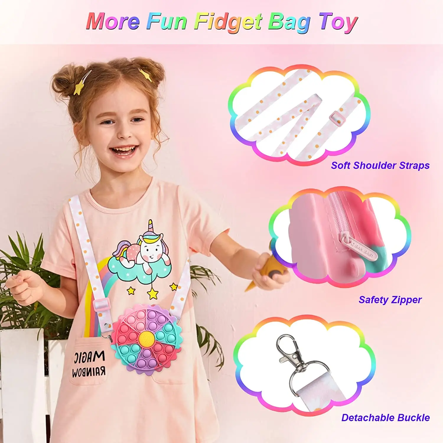 2021 Silicone Key Purse Bag Stress Relief Game Backpack for Girls Gifts Cute Pop Bag Fidget Girls Toys Push Bubbles Squeeze Toy