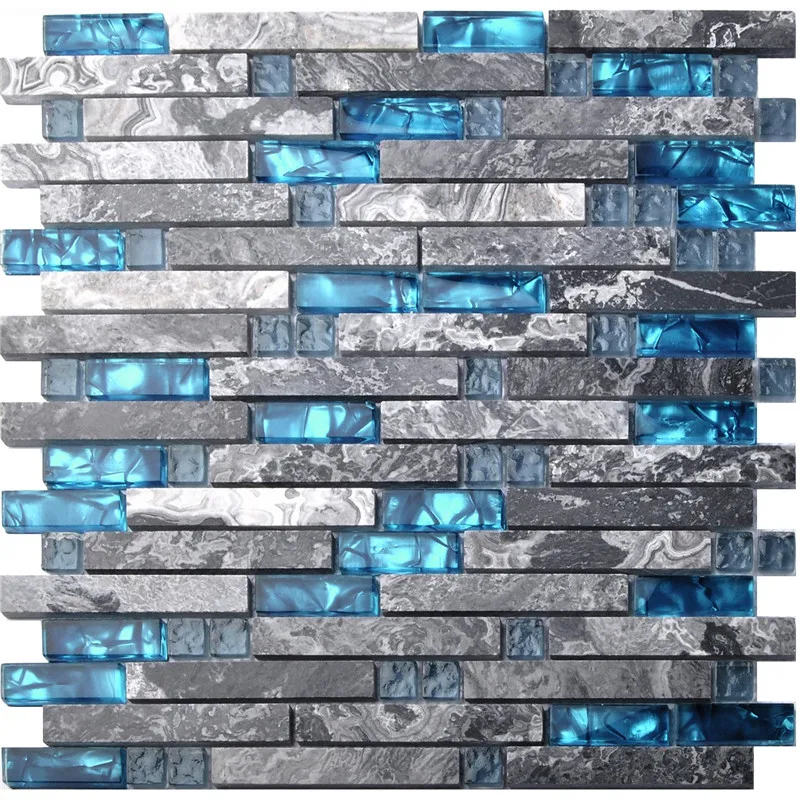 3D Crystal Glass Mosaic Stone Brick Wallpaper  Blue Tile Tiles For Bathroom