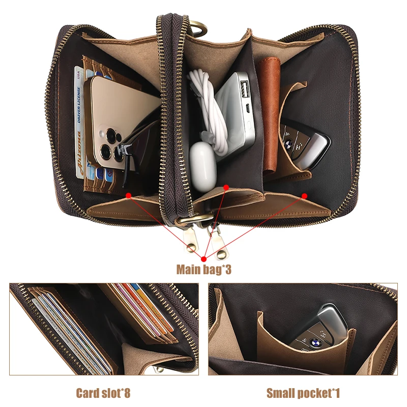 Vintage Genuine Leather Small Mens Crossbody Shoulder Bag Business Crazy Horse Leather Messenger Bags for Men