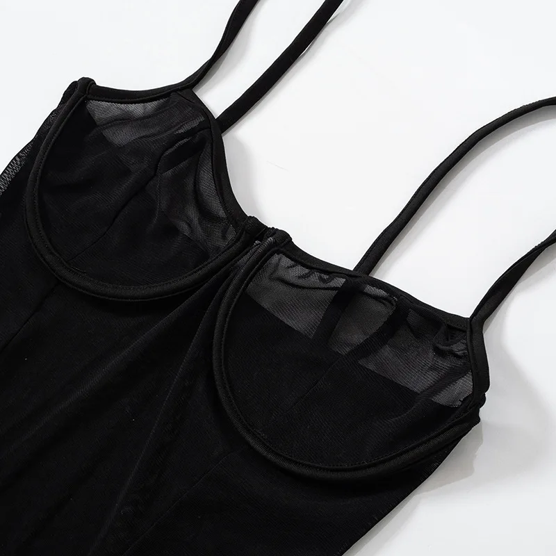 2023 Summer Black Mesh See Through Dress Sexy Dresses Women Night Clubsleeveless Halter Backless Bodycon Mini Dresses For Women