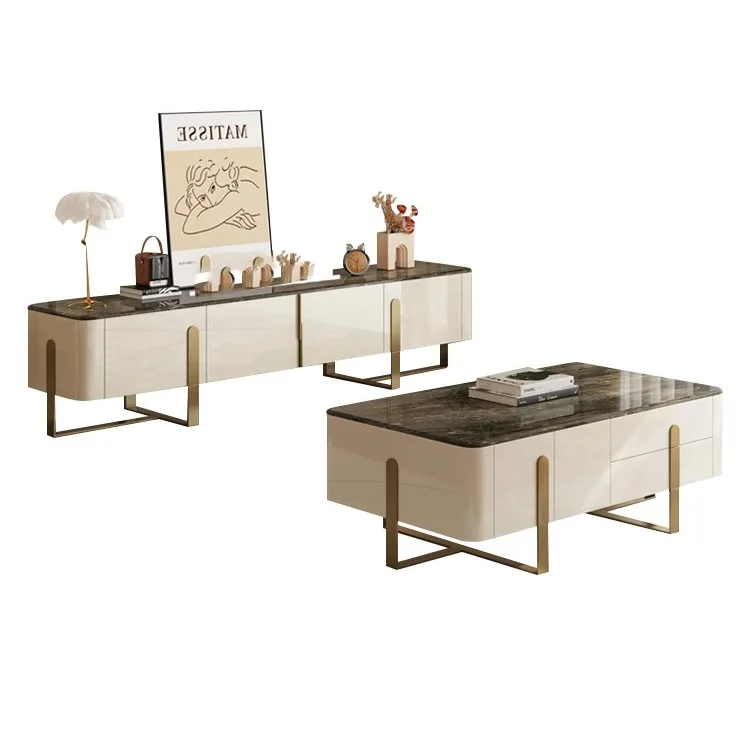 Italian luxury tv unit cabinets living room furniture  modern style wooden TV stand cabinet and center table